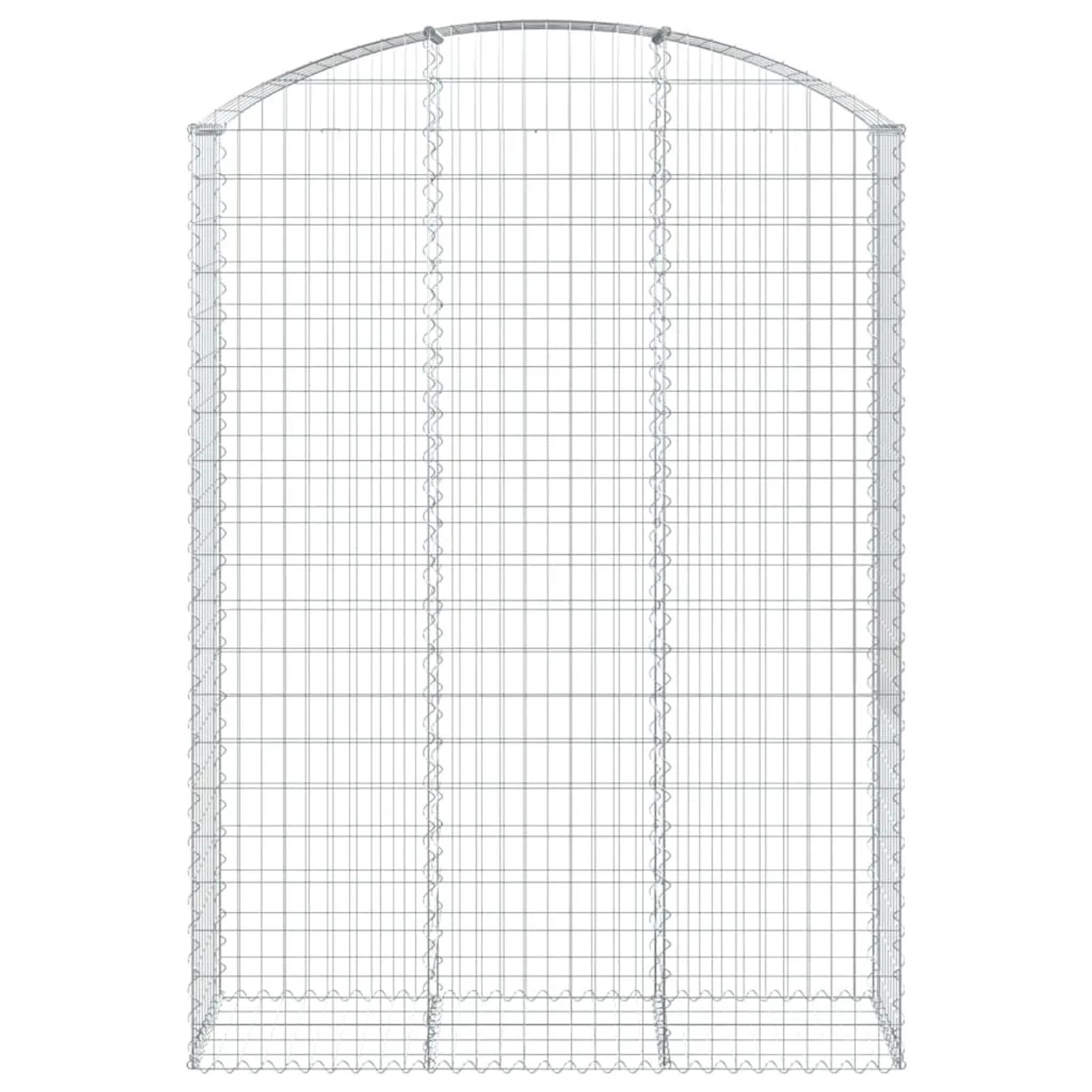 Leere, silberne vidaXL Gabione mit Hochbogen, 150x50x200/220 cm, aus verzinktem Eisen.
