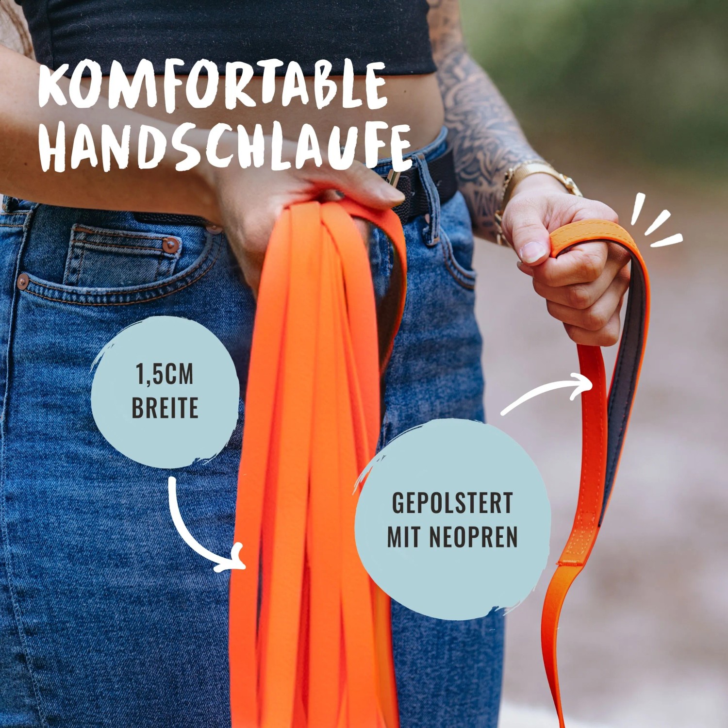 Orange Rudelkönig Schleppleine (10 m) mit gepolsterter Handschlaufe für Hunde bis 50 kg.