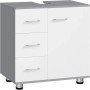 EUGAD Waschtischunterschrank, weiß-grau, 3 Schubladen, 1 Tür, mit Siphonausschnitt. Moderner Badschrank.