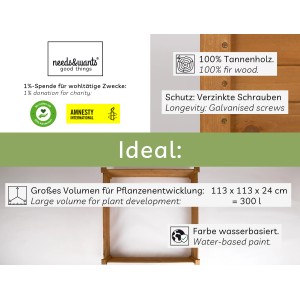 Needs&Wants Hochbeet Growy2 aus Tannenholz, braun lasiert. Ideal für Garten oder Terrasse.
