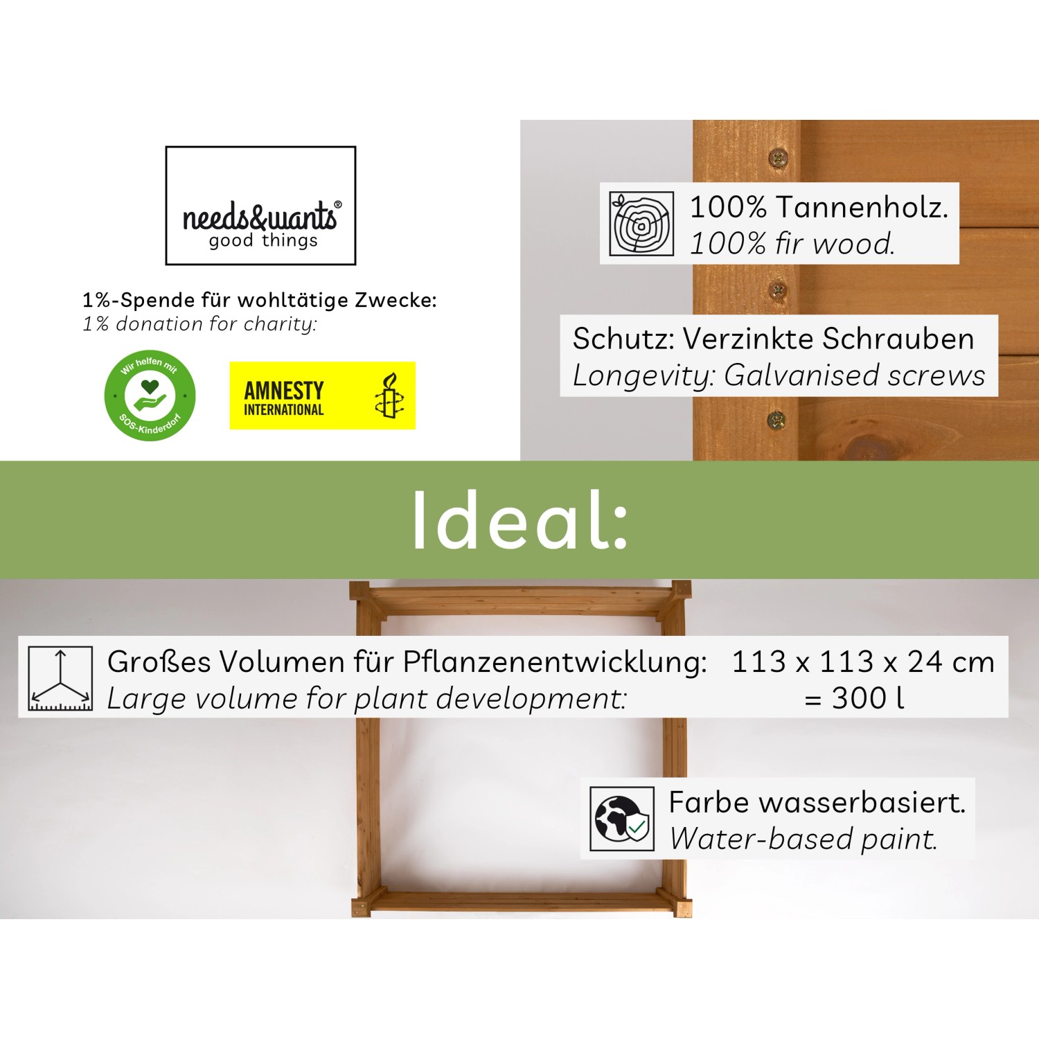 Needs&Wants Hochbeet Growy2 aus Tannenholz, braun lasiert. Ideal für Garten oder Terrasse.