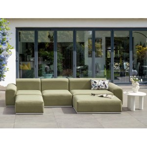 Olivgrünes Beliani Lounge Set BATTIFOLLO mit Ottomanen für Garten oder Terrasse.