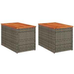 2 graue Garten-Beistelltische aus Rattan mit Holzplatte, 55x34x37cm.