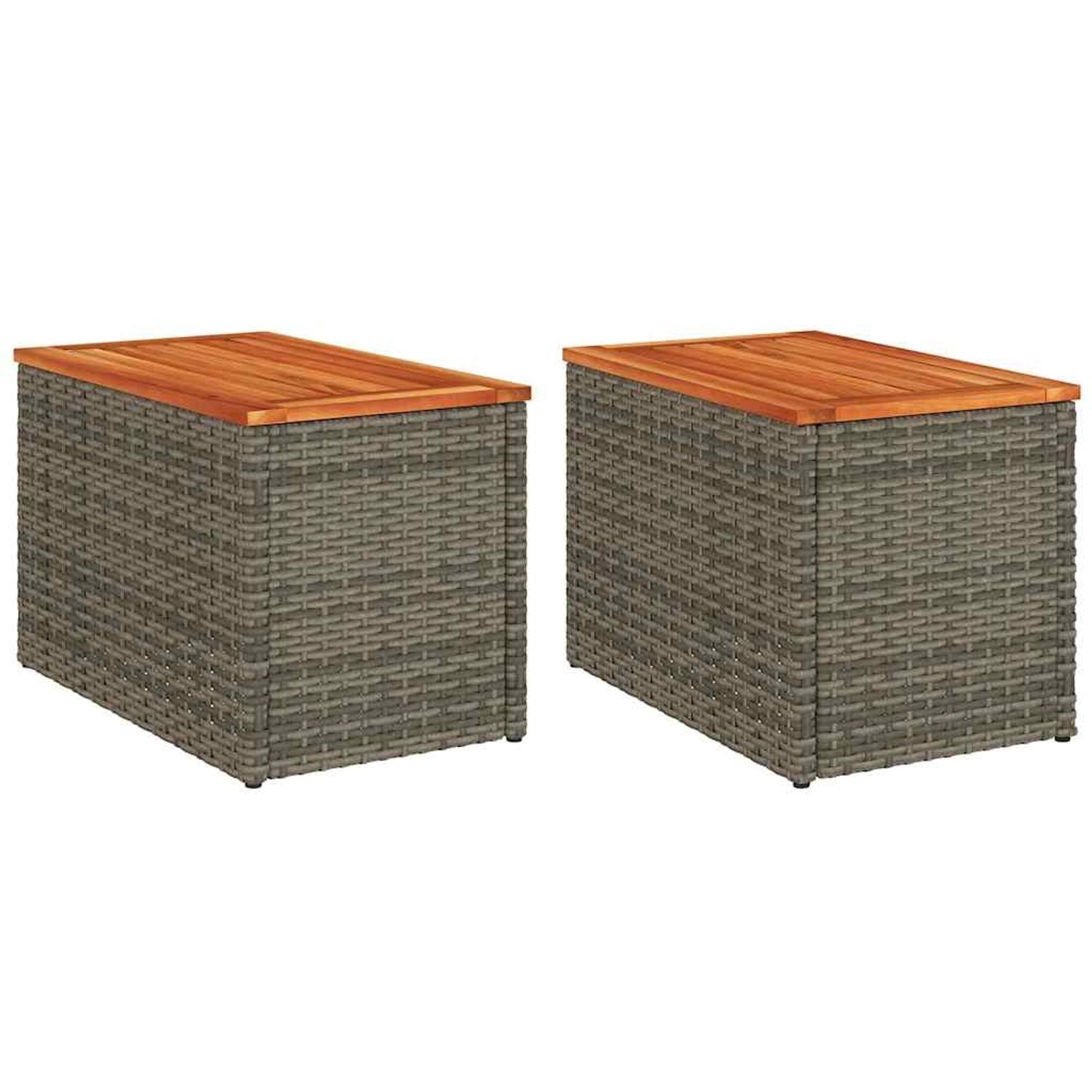 vidaXL Garten-Beistelltische 2 Stk Grau 55x34x37cm Poly Rattan Holz 366131