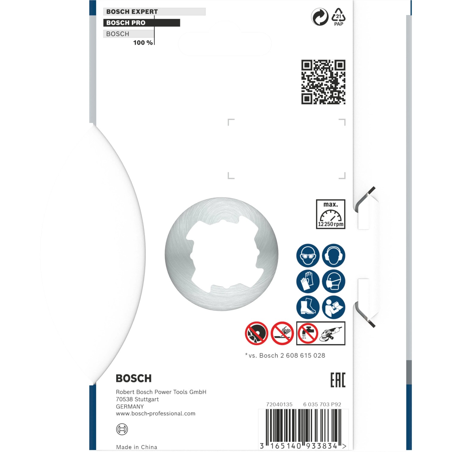 Bosch X-Lock Diamanttrennscheibe Ø 125 mm für Winkelschleifer, silber, mit X-Lock Aufnahme und Sicherheitspiktogrammen.