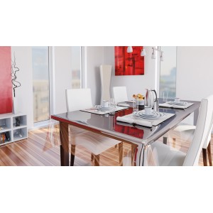 Transparente d-c-fix Tischdecke Murano (Meterware) auf einem Esstisch.