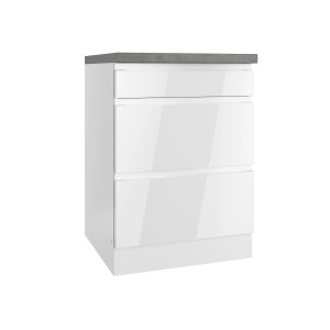 Held Küchen Unterschrank Gera, 60 cm, Weiß/Beton Optik, mit drei Schubladen.