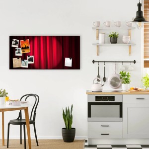 Banjado Magnettafel mit rotem Vorhang Motiv, 78x37cm, inklusive Magnete als Wanddekoration.