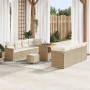 Beiges 11-teiliges Garten-Sofa-Set aus Poly Rattan mit Tisch und Kissen von vidaXL.