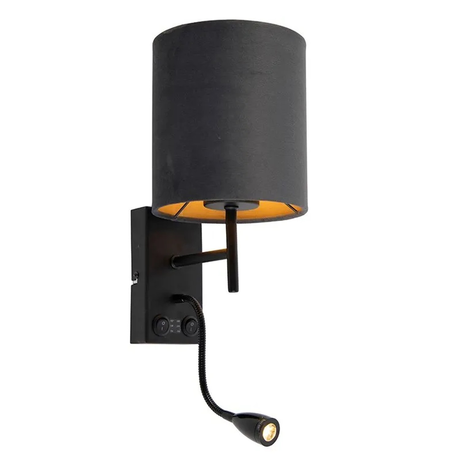 QAZQA Art Deco Wandleuchte Schwarz mit Dunkelgrauem Samtschirm Stacca