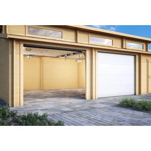 Lasita Garage Hawaii Set mit Sektionaltoren, naturbelassene Holzgarage mit Abstellraum.