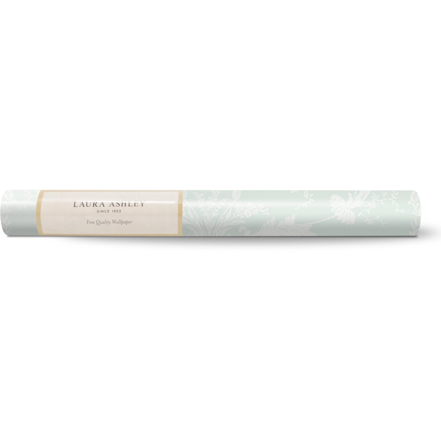 Laura Ashley Vliestapete Josette Duck Egg, Rolle mit floralem Muster in Entenei-Farbe.