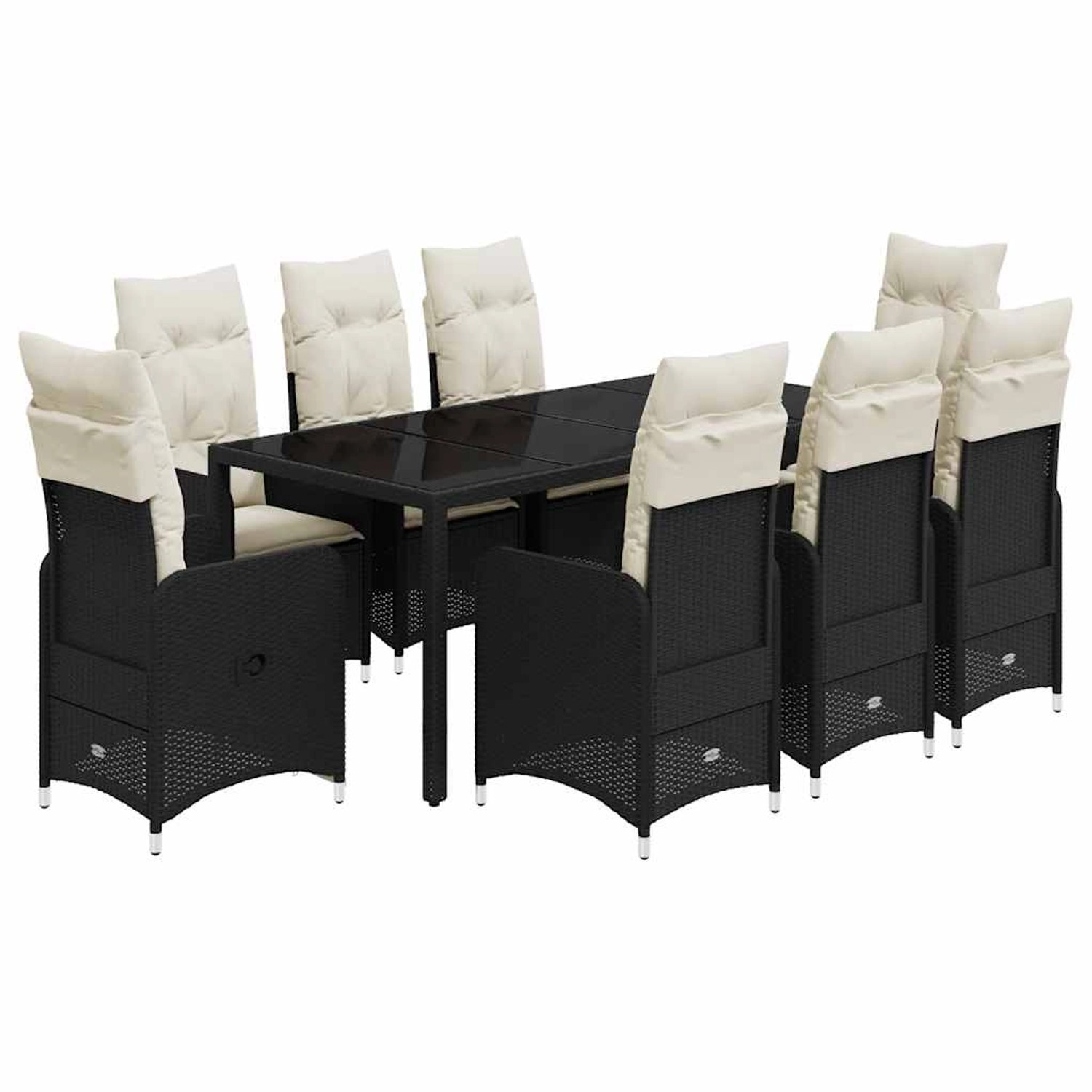 vidaXL 9-Tlg Garten-Bistro-Set mit Kissen Schwarz Poly Rattan 3276995