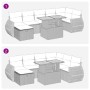 vidaXL 5-tlg. Garten-Sofagarnitur grau mit Kissen, Poly Rattan und Akazientisch, zwei Tischhöhen.