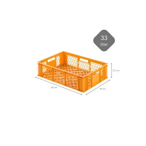 Gelb-orangener Eurobehälter/Bäcker-Konditorkasten, 40x60x17,1cm, 33 Liter, stapelbar.
