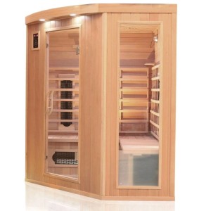 Dewello Infrarotkabine Infrarotsauna Haley 160cm x 160cm 2-4 Personen Keramik & Karbonstrahler Hemlock Tannenholz