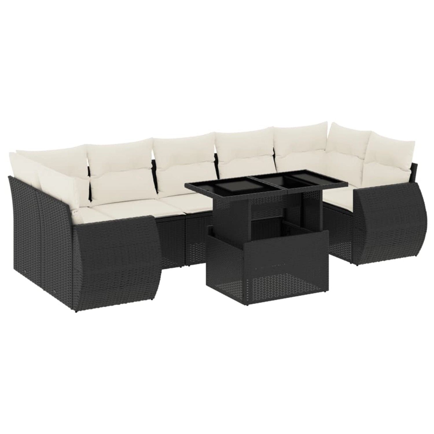 vidaXL 8-Tlg Garten-Sofagarnitur mit Kissen Schwarz Poly Rattan 3268406