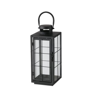 Schwarze Boltze Laterne Esbjerg aus Eisen und Glas, 30 cm hoch. Dekorative Gartenlaterne.