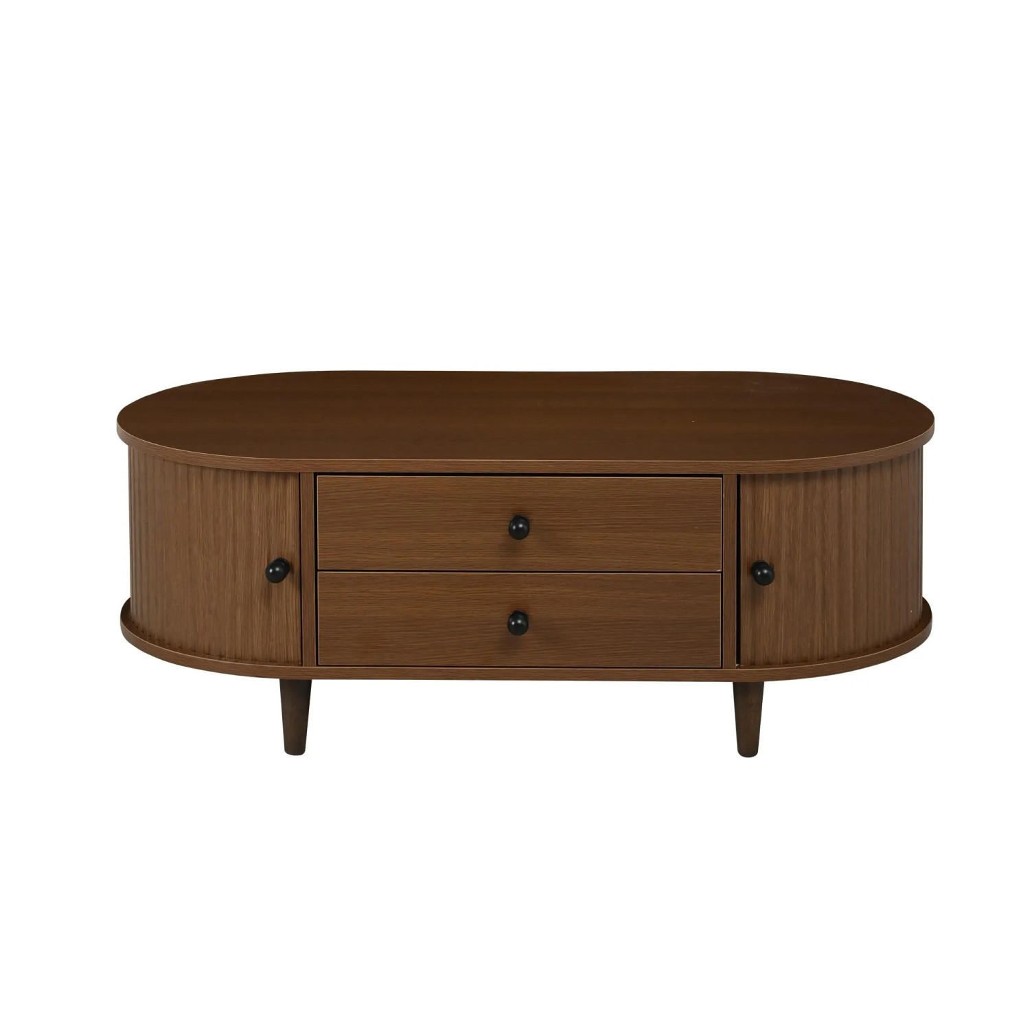 Merax Couchtisch Rund 100x50x36cm Rolltüren Walnuss