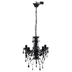 Schwarzer Kronleuchter mit Kristallen, 5-flammig, für Lampen & Leuchten.