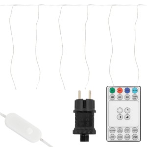 LED Lichtervorhang mit 240 warmweißen LEDs, Fernbedienung und Netzstecker für Weihnachtsbeleuchtung.