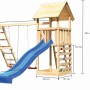 Karibu Spielturm Lotti mit Doppelschaukel, Kletterwand und blauer Rutsche aus Holz.