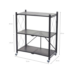 BERLINLODGE KLAP Klappbares Regal Auf Rollen HxBxT 87 x 72 x 34 cm 3 Ebenen Belastbarkeit 150kg Schwarz Wohnregal