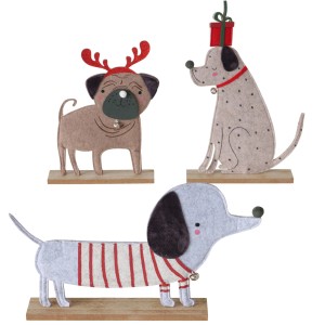 Boltze Deko-Figuren Barney, 3-fach sortiert, mehrfarbig. Weihnachtsdeko Hunde aus MDF und Filz.