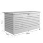 Silberne Biohort Freizeitbox 160 High (83x159x79cm) zur Aufbewahrung von Gartenutensilien.