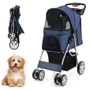 Costway Hundewagen Haustiere Buggy Bis 15 kg Dunkelblau