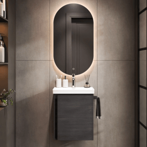 Planetmöbel Badmöbel Set 50 cm Anthrazit mit Keramikwaschbecken Spiegel Soft Close 3 teilig