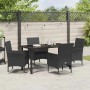 Schwarze 5-tlg. vidaXL Garten Essgruppe aus Poly Rattan mit Tisch und 4 Stühlen mit Kissen.