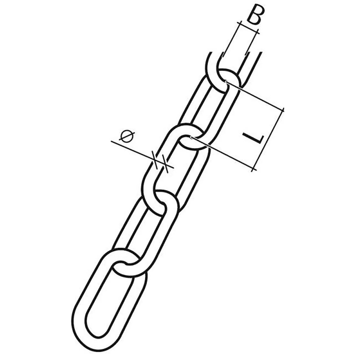 Skizze einer Conacord Schweißkette Form C, V4A-Stahl, rostfrei, mit Maßangaben.