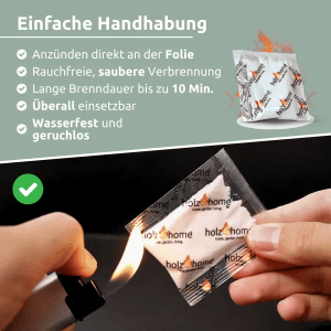 holz4home Kaminanzünder Anzündtüten im Einsatz: Einfaches Anzünden von Brennstoffen für Kamin, Grill & Lagerfeuer.