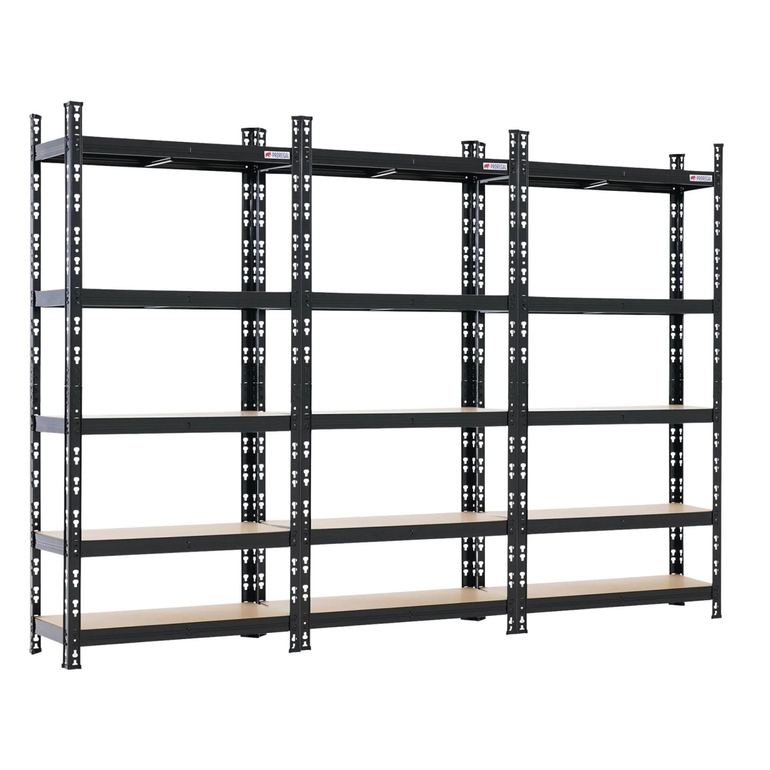 PROREGAL Mega Deal 3x Schwerlastregal HERMES Schwarz 150x70x30 cm 4 MDF-Platten-Ebenen 4mm Fachlast 175kg Regalsystem Metallregal