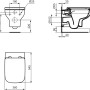 Technische Zeichnung Ideal Standard WC-Paket I.Life A, spülrandlos, inkl. WC-Sitz, Maße in mm.