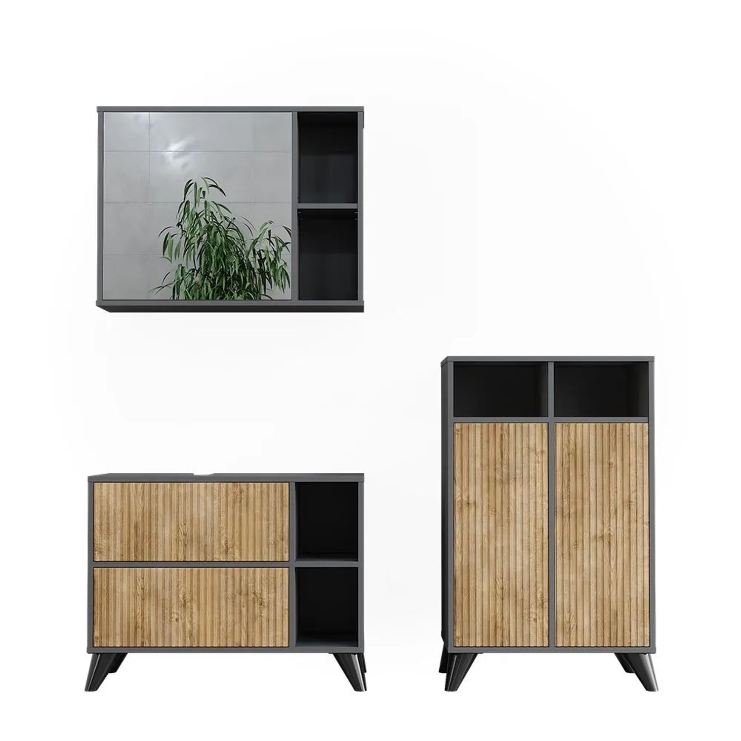 Vicco Badmöbel-Set Leano Anthrazit/Goldkraft Eiche 80 x 62 3-teilig