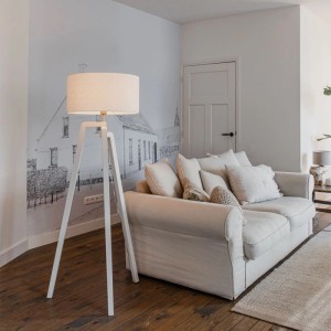 QAZQA Stehlampe Stativ Weißes Holz mit Weißem Schirm 50 cm Puros