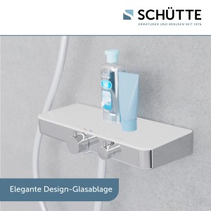 Schütte Thermostat-Duscharmatur Ocean mit Ablage in Chrom-Weiß, mit Duschutensilien.