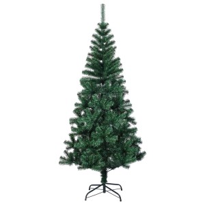 Künstlicher, grüner Weihnachtsbaum (240 cm) mit schillernden Spitzen auf Stahlständer.