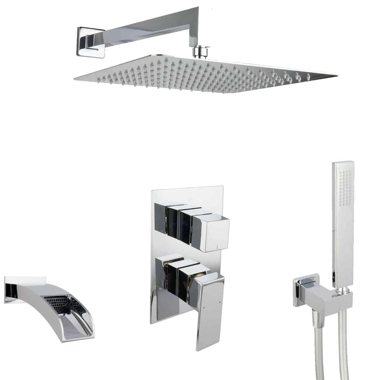 PaulGurkes Regendusche für Badewannen 30cm 3 Wege Duschset Eckig