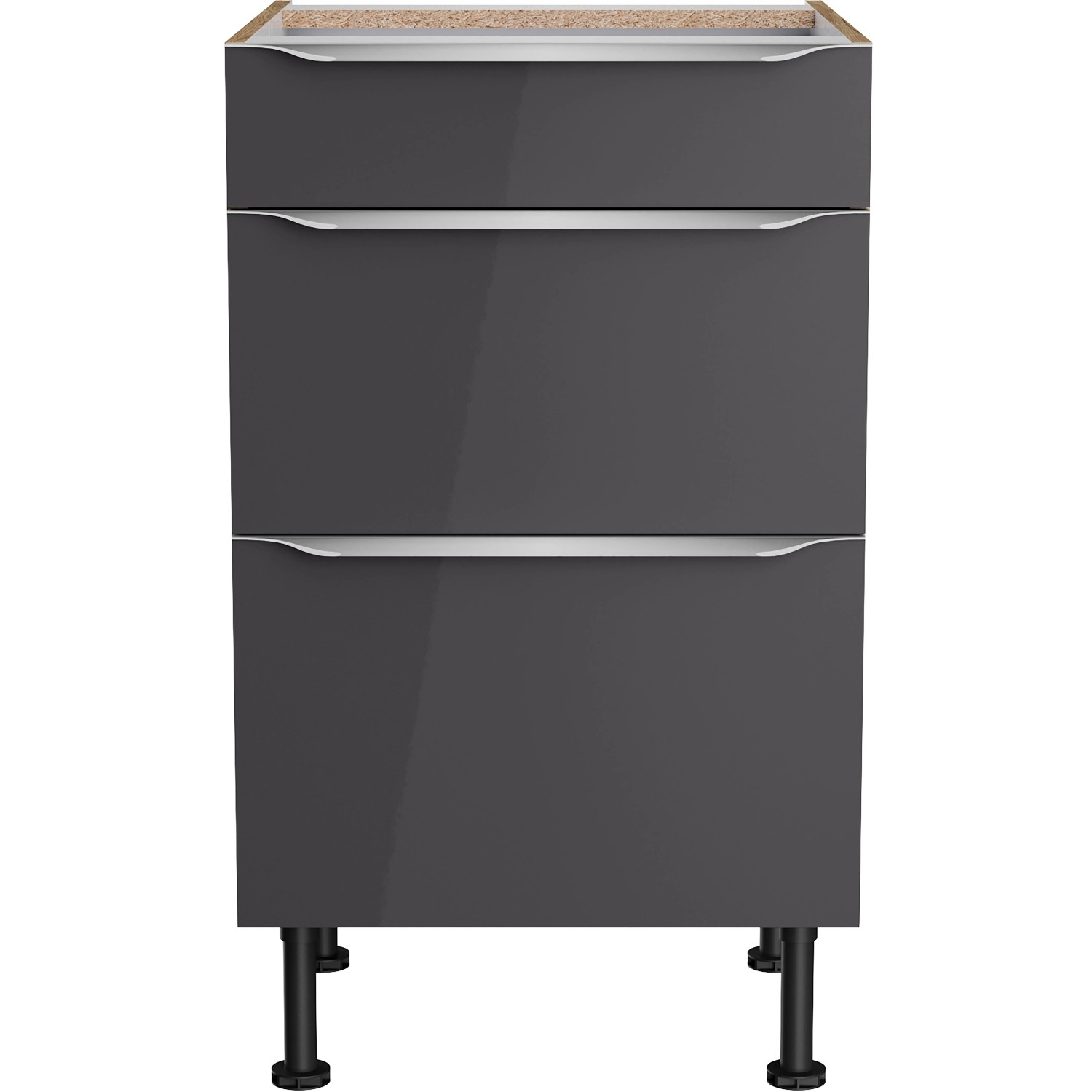 Optifit Unterschrank Linus984, 50 cm, Anthrazit/Wildeiche, mit 3 Auszügen. Küchenunterschrank für mehr Stauraum.