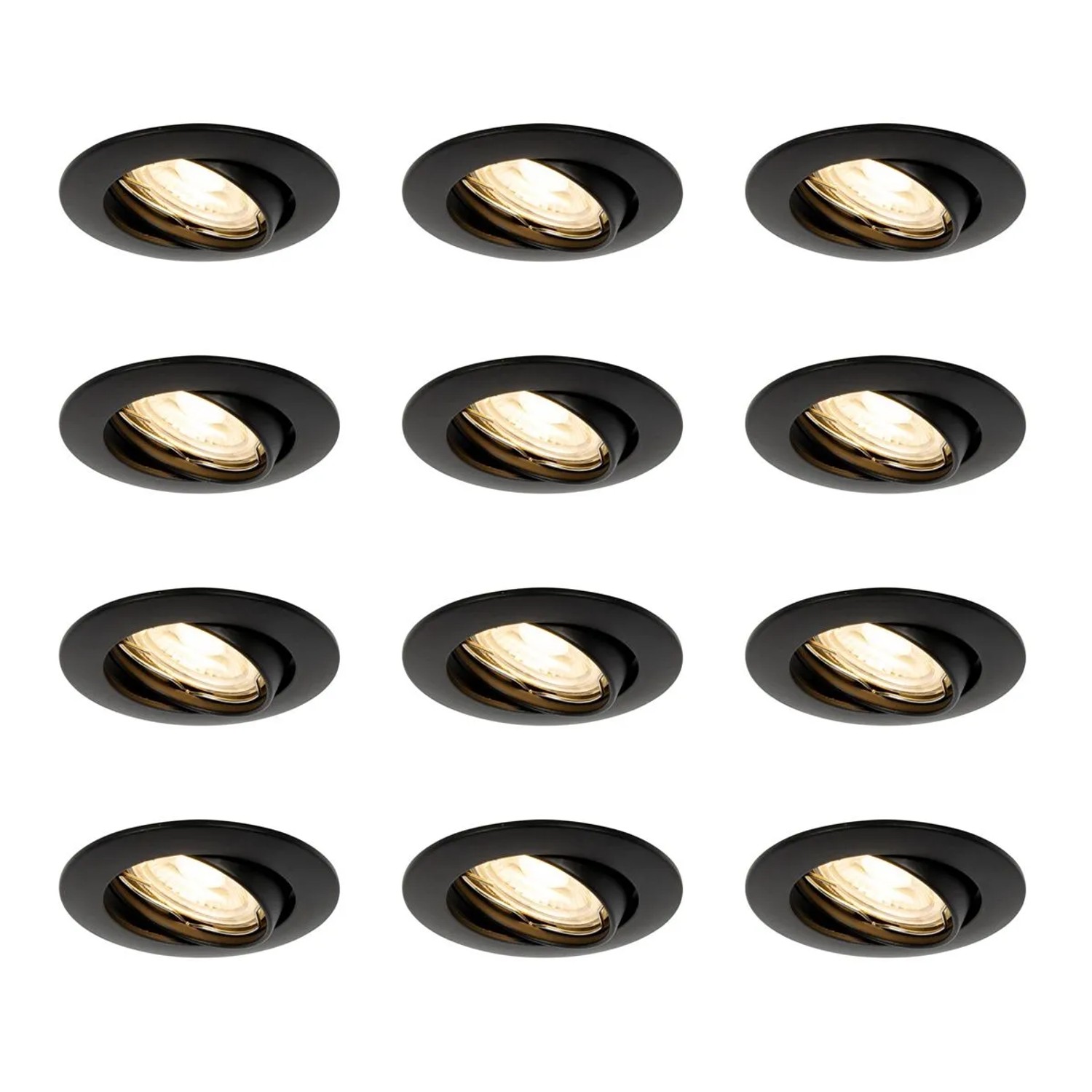 QAZQA Set mit 12 Einbaustrahlern Schwarz GU10 35mm Edu