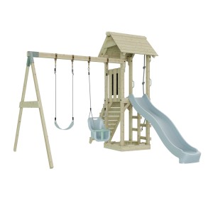 PolarPlay Babyschaukel Vimmerby Eisblau mit Spielturm und Rutsche.