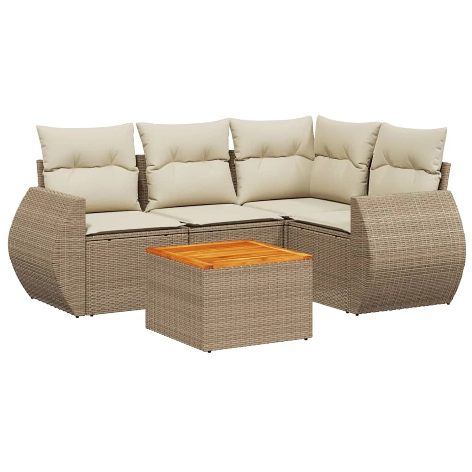 vidaXL 5-Tlg Garten-Sofagarnitur mit Kissen Beige Poly Rattan 3224987