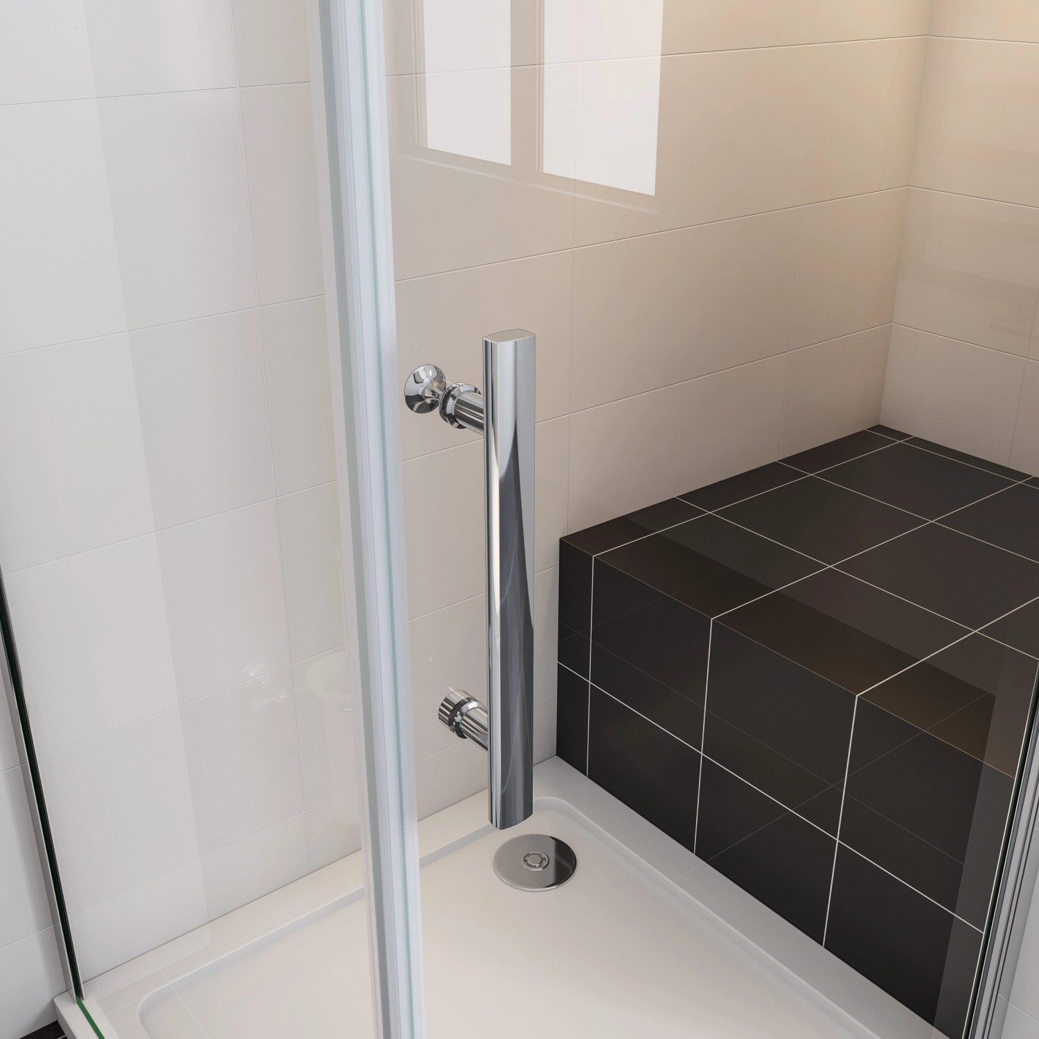 AICA Eckeinstieg Duschkabine mit Schwingtür und Seitenwand, Chrom-Rahmen, Klarglas.