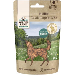 Wildes Land Trainingssticks Huhn, 70g, Hunde-Belohnungssnack ohne Getreide mit hohem Fleischanteil.