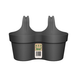 Anthrazitfarbener Florus Balkon-Hängetopf Paris Duo, geeignet für Geländer bis 6 cm.