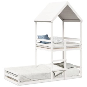 vidaXL Etagenbett mit Dach Weiß 90x200 cm Massivholz Kiefer 3282391