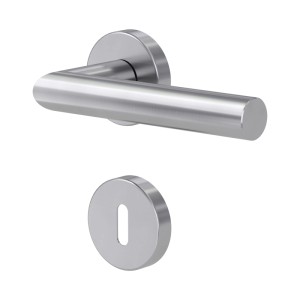 Novadoors Türgriffgarnitur NOVA MIO 120 aus mattem Edelstahl mit L-Form und BB-Rosette für Zimmertüren.